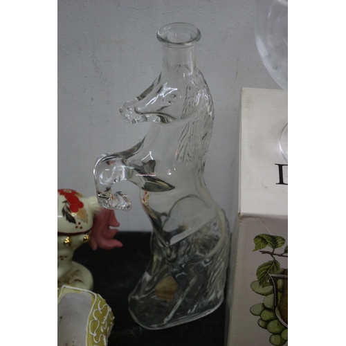 58 - Glass Horse Decanter (no stopper included), Italian Curve Dish Hand Painted and Cream China Horse an... 