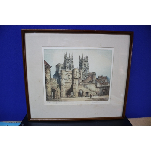 122 - Hand coloured Etching, Pencil Signed by Frank Harding - Bootham Bar, York