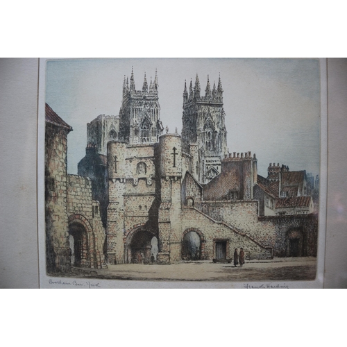 122 - Hand coloured Etching, Pencil Signed by Frank Harding - Bootham Bar, York