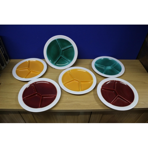 123 - 6 x Coloured Snack Dishes, 1 chipped