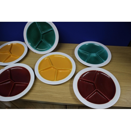 123 - 6 x Coloured Snack Dishes, 1 chipped