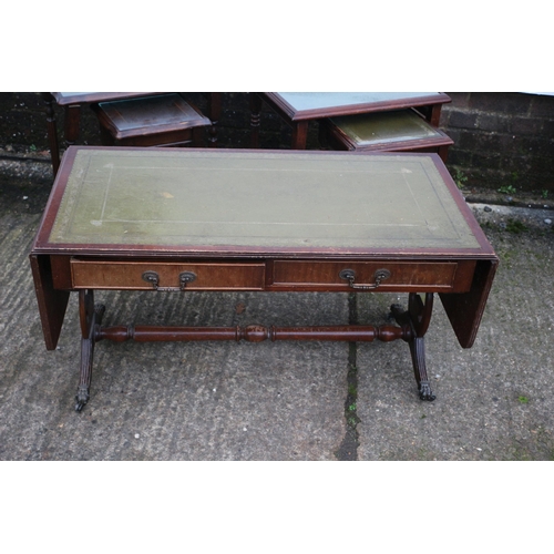 139 - Leather Top Table With Drawers & 2 x Nest of 2