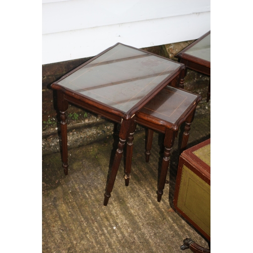 139 - Leather Top Table With Drawers & 2 x Nest of 2