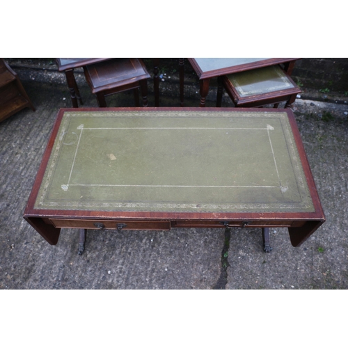 139 - Leather Top Table With Drawers & 2 x Nest of 2