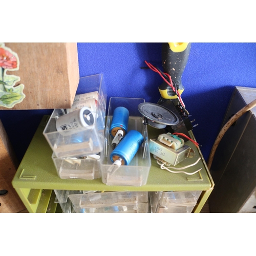 144 - Selection of Electronics including Vintage Meter, Dritte, Hand Lupe & Components, Drawers AF