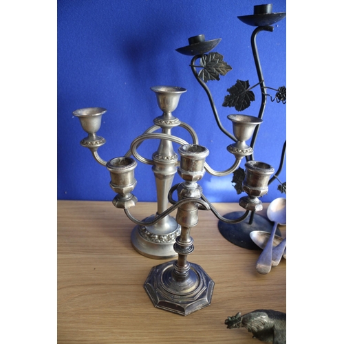 146 - Metal Ware including Candelabras, Fughting Cock etc