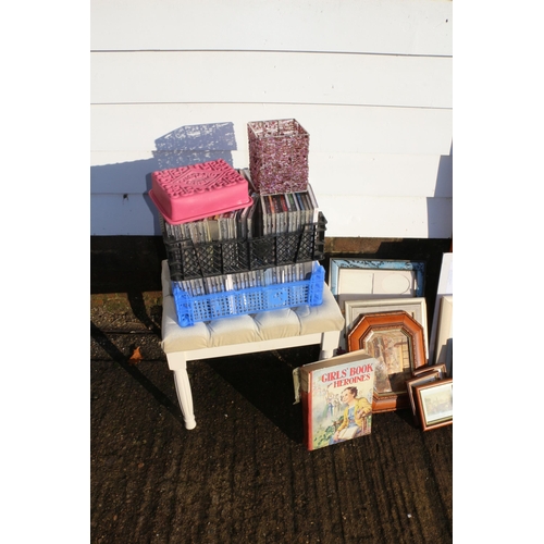 147 - Mixed Lot of Pictures, Stool, CDs etc