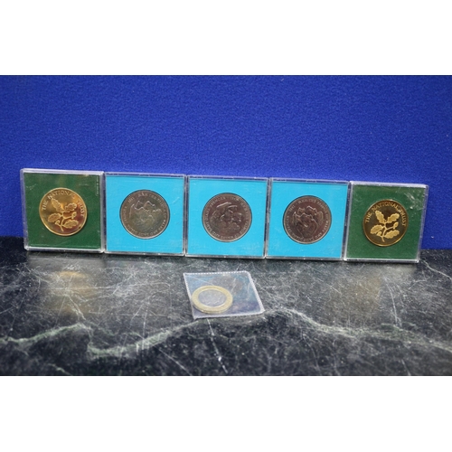 166 - Barclays Commemorative Coins, x2 Bronze National Trust Coins & £2 Coin