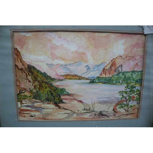 173 - Framed Watercolour Scene of Lake & Mountains 
38cm x 30cm