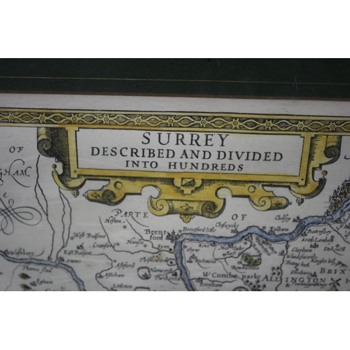 179 - Large Map of Surrey, Aged & Hand Coloured, 66.5cm x 55cm