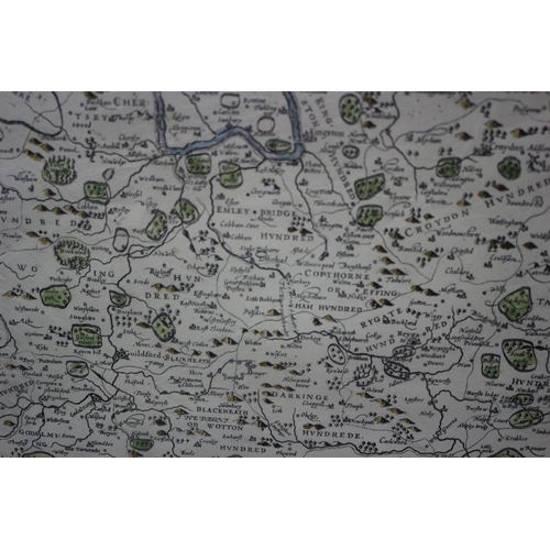 179 - Large Map of Surrey, Aged & Hand Coloured, 66.5cm x 55cm