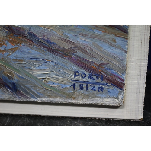 180 - Original Oil on Board of Ibiza Town - Signed Porti, 20.5cm x 25cm