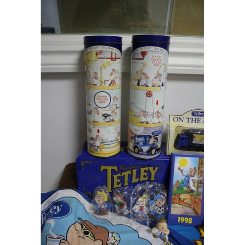 73 - Tetley Tea Tins, Tea Towels, Model, Key Rings ETC