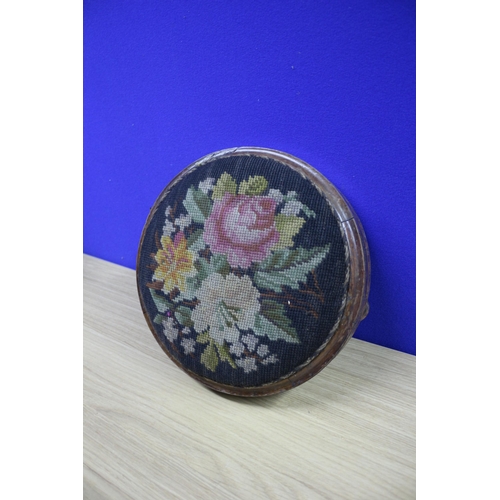 96 - Aged Embroidered top, Inlaid Wooden Stool