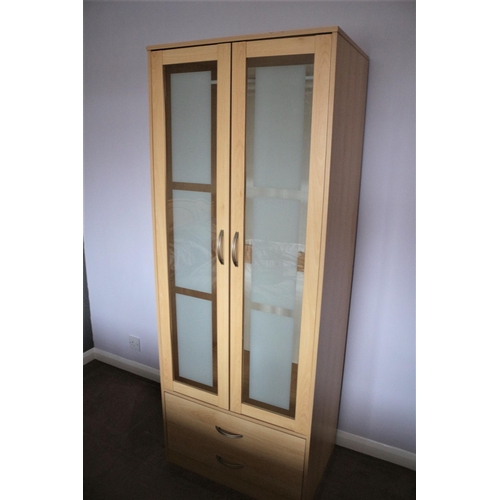 224 - Wood Effect Single Wardrobe with Frosted Doors and Draws at the bottom 
70cm wide x 50cm deep x 183c... 