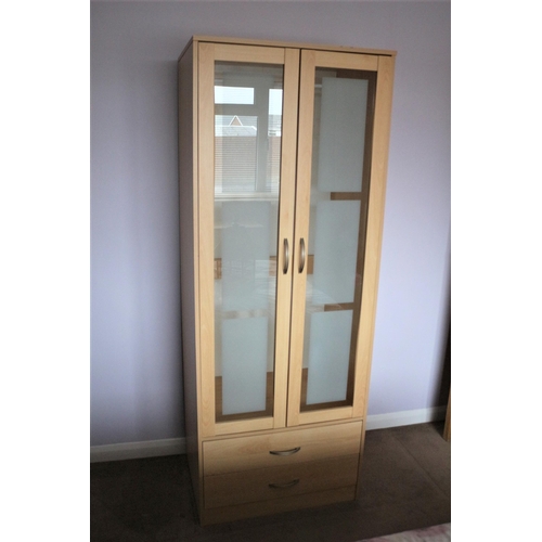 224 - Wood Effect Single Wardrobe with Frosted Doors and Draws at the bottom 
70cm wide x 50cm deep x 183c... 