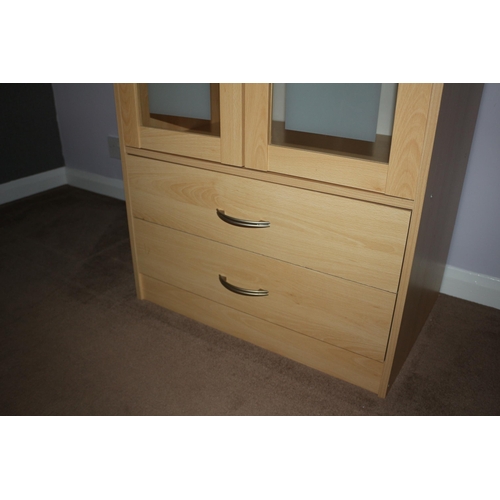 224 - Wood Effect Single Wardrobe with Frosted Doors and Draws at the bottom 
70cm wide x 50cm deep x 183c... 