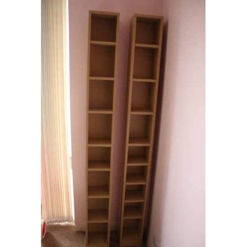 228 - 2 x Beech Effect DVD/CD Units with Adjustable Shelves 
120cm Tall x 20cm wide x 15cm Deep