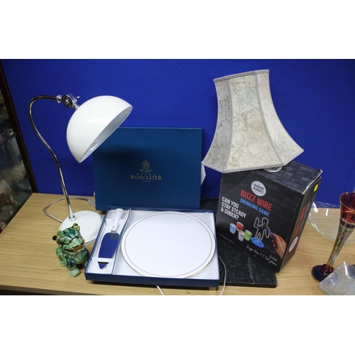 239 - Royal Worcester Cake Plate with Slicing Knife in Box - Drinking Game - Dog of Fu - Angle Poise Lamp ... 