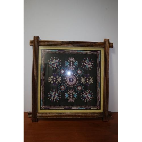 467 - Colourful Silk Tapestry Picture Framed 46.5cm Squared