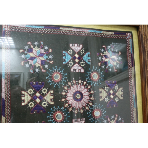 467 - Colourful Silk Tapestry Picture Framed 46.5cm Squared