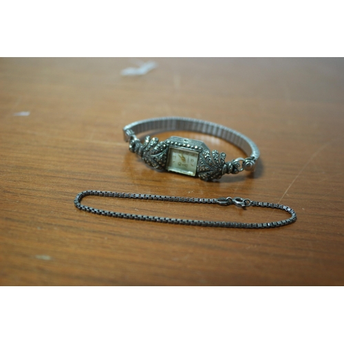 471 - Silver Marked Watch and Silver Box Link Chain Bracelet