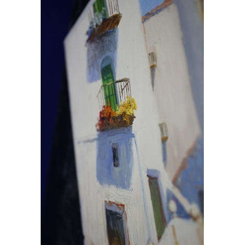 180 - Original Oil on Board of Ibiza Town - Signed Porti, 20.5cm x 25cm