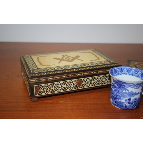 29 - 2 Inlaid Wooden Jewellery Boxes & Cup