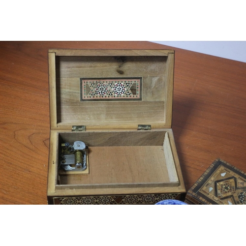 29 - 2 Inlaid Wooden Jewellery Boxes & Cup