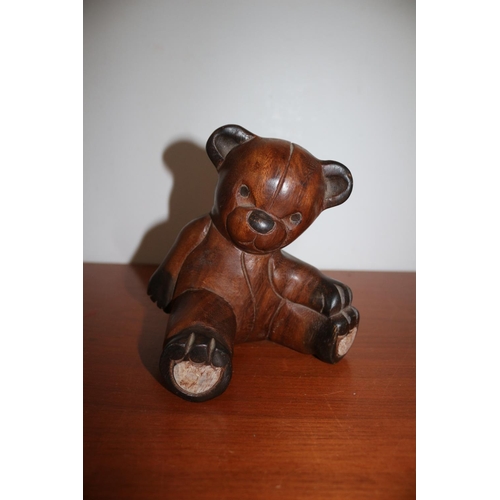 32 - Solid Wood Carved Bear 15cm Tall