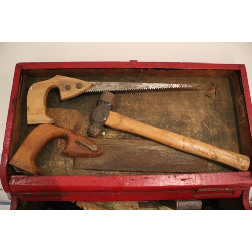 45 - Vintage Wooden tool Box & Tools, Box is 36cm x 45.5c cm x 17cm