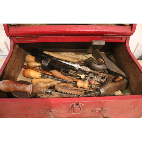 45 - Vintage Wooden tool Box & Tools, Box is 36cm x 45.5c cm x 17cm