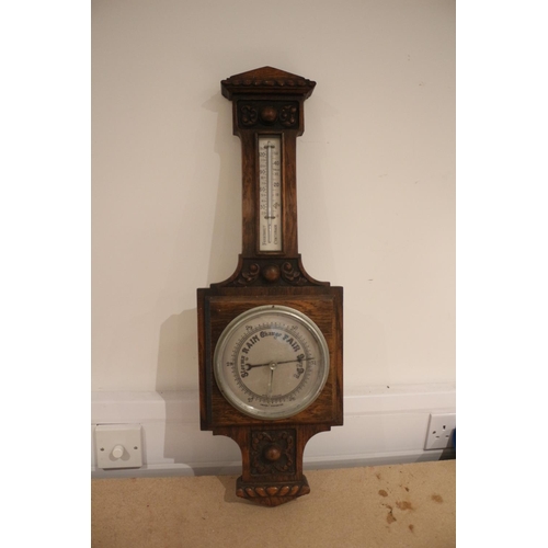 47 - Oak Barometer with Carved Details, 71cm Tall