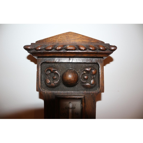 47 - Oak Barometer with Carved Details, 71cm Tall