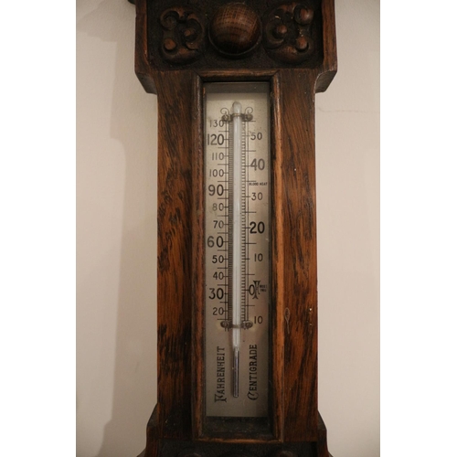 47 - Oak Barometer with Carved Details, 71cm Tall