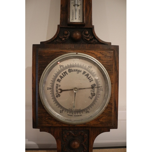 47 - Oak Barometer with Carved Details, 71cm Tall