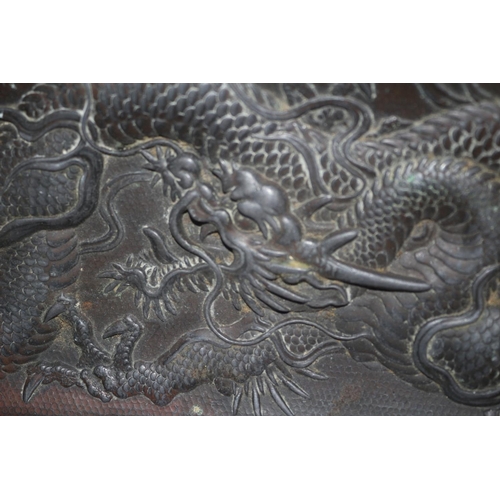 60 - Bronze Tray with Dragon (3 toed), 25.5cm x 10 cm