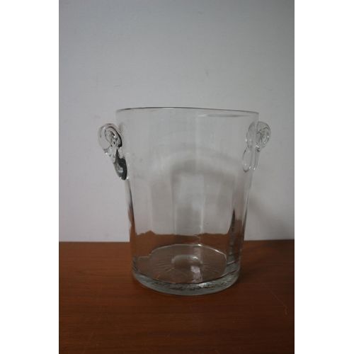 89 - Solid Glass Ice Bucket, 25cm Tall x 26cm Diameter with Handles