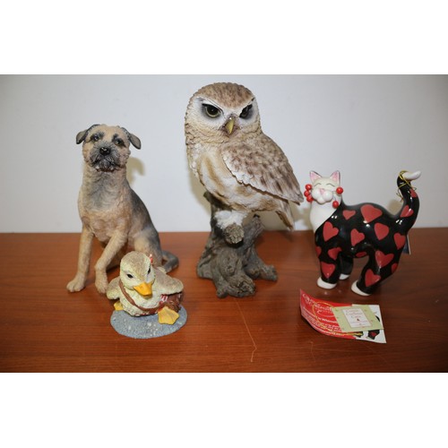 103 - Animal Figurines, Tallest is 23cm, Duck is Royal Doulton - Cat is from the Comic & Curious Cats, Lin... 