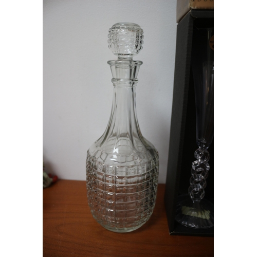 104 - 2 x Glass Decanters & Pair of Millenium 2000 Flutes