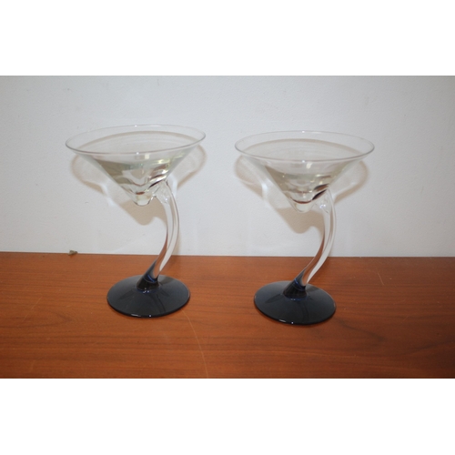 107 - Pair of Unusual Blue Cocktail Glasses, Possibly Libbey