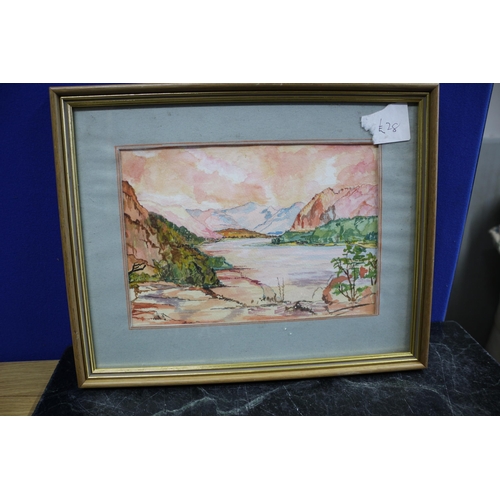 227 - Framed Watercolour Scene of Lake & Mountains 
38cm x 30cm