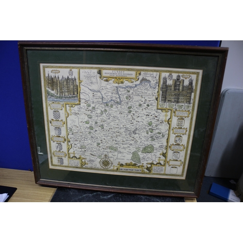 233 - Large Map of Surrey, Aged & Hand Coloured, 66.5cm x 55cm