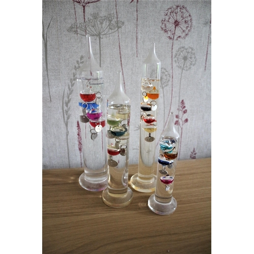 273 - 4 x Decorative Glass Galileo Thermometer 
Tallest is 29cm High