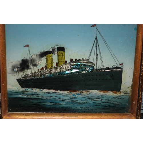 294 - A Vintage Framed Painting on Glass of the Empress of Ireland, along with a Copy of Fourteen Minutes,... 