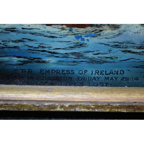 294 - A Vintage Framed Painting on Glass of the Empress of Ireland, along with a Copy of Fourteen Minutes,... 