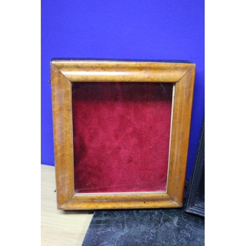 295 - 2 x Desk Top Display Cabinets with Velvet Interior - One with Walnut Effect Surround - Largest 39 x ... 