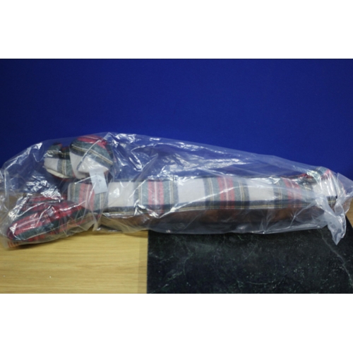 297 - Large, Weighty, Brand-New Tartan and Leather Dog Draft Excluder