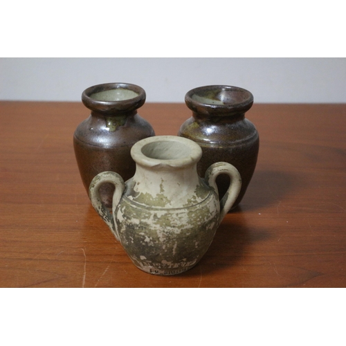 308 - Vintage Port Dundas Twin Handled Urn plus 2 Aylesford Pottery Vases - Tallest 10cm