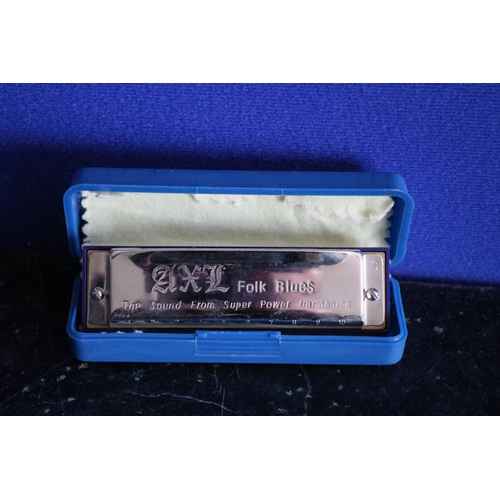 VINTAGE AXL FOLK BLUES HARMONICA IN G - T.O.M. AND WITH ITS ORIGINAL CASE -  Ossett Antiques